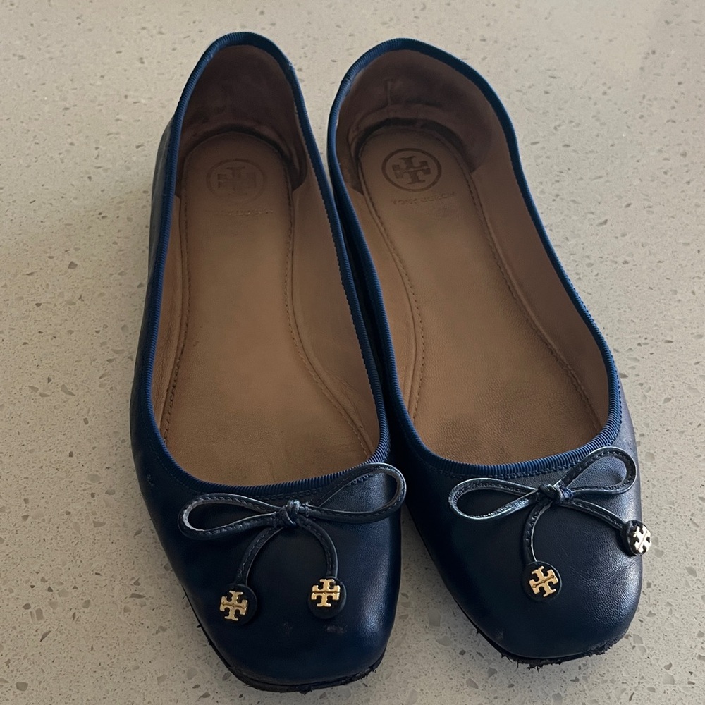 Tory Burch Dark Blue Flats with Bow Detail